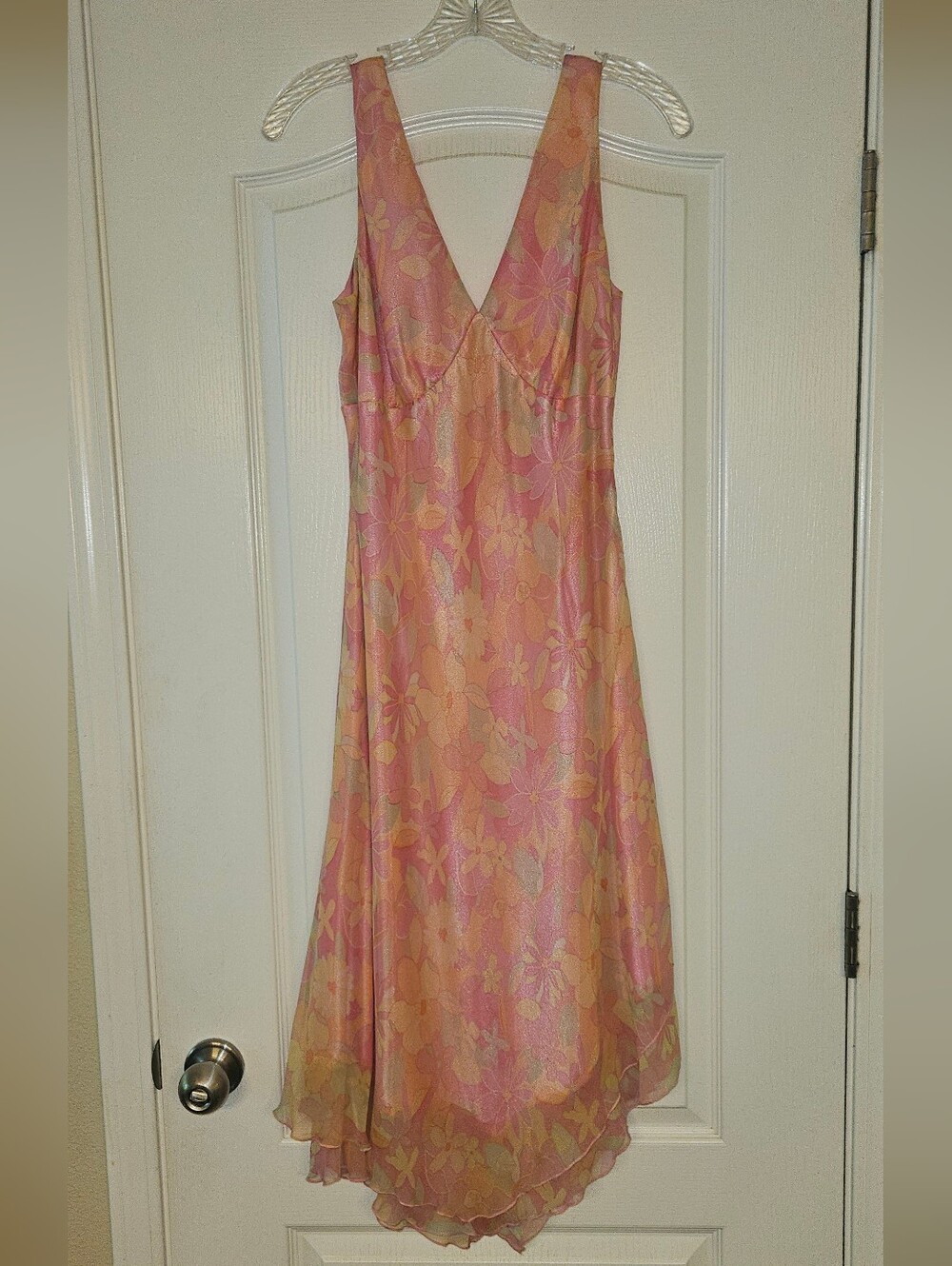 Sigrid Olsen Pink and Peach Floral V-Neck Dress